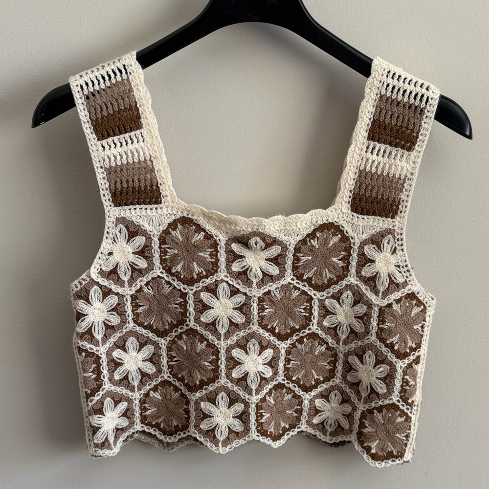 Rebellion Again Crochet Boho Festival Granny Square Folk Hippie Tank Top